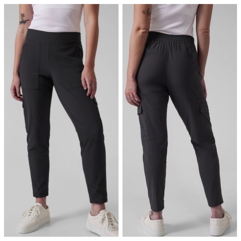 Athleta UPF 50 Activewear Black Brooklyn Chelsea Lined Cargo Jogger Lounge Pants